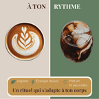 Café adaptogène LUME chaud ou glacé, rituel bien-être à ton rythme, énergie douce, digestion facile et prêt en 10 secondes.