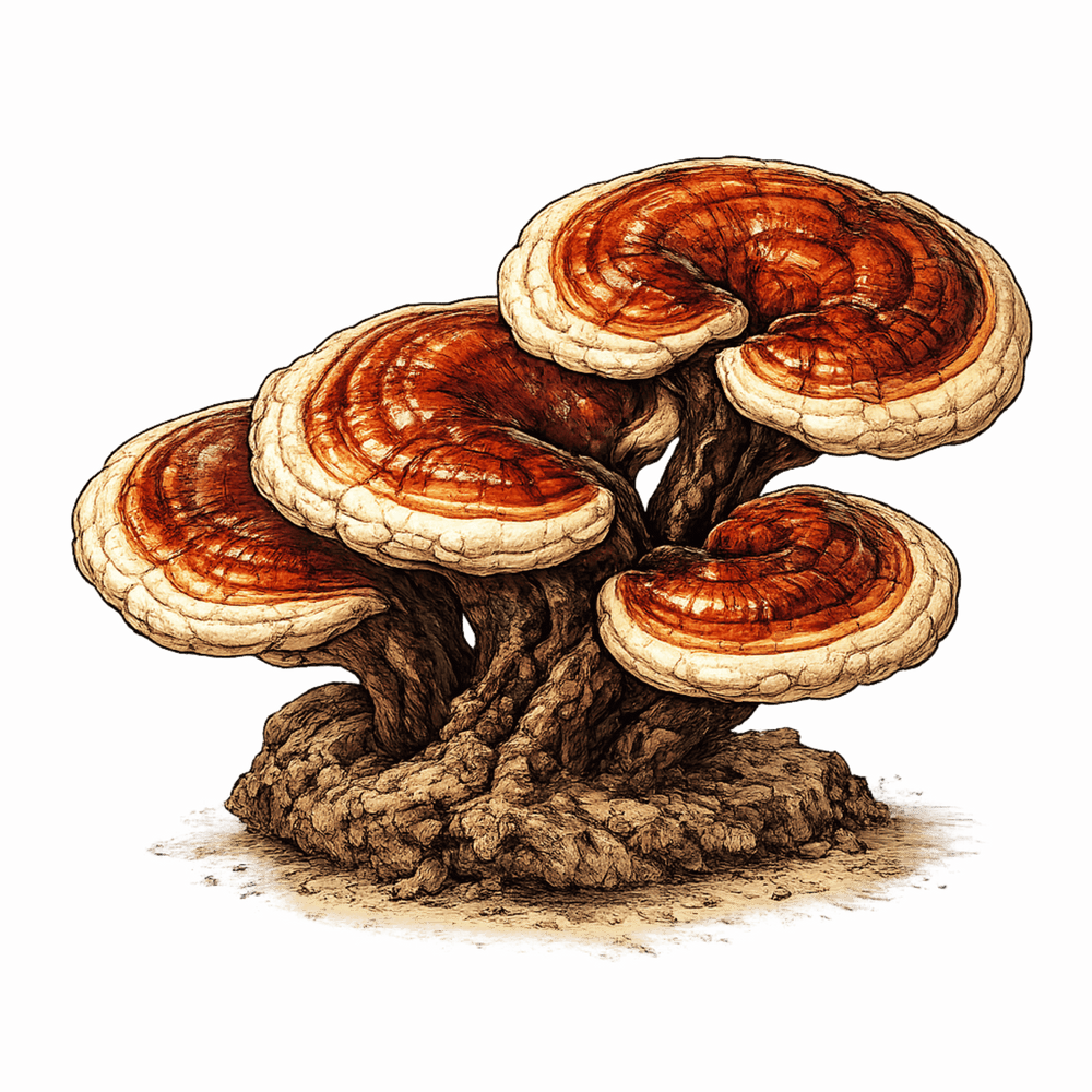 Champignon Reishi, ingrédient adaptogène naturel utilisé pour l’équilibre et le bien-être.